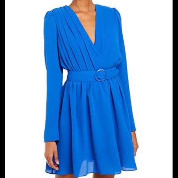 NWT Bloomingdale’s Aqua Pleaded Plunge Neckline Dress - Picture 1 of 6
